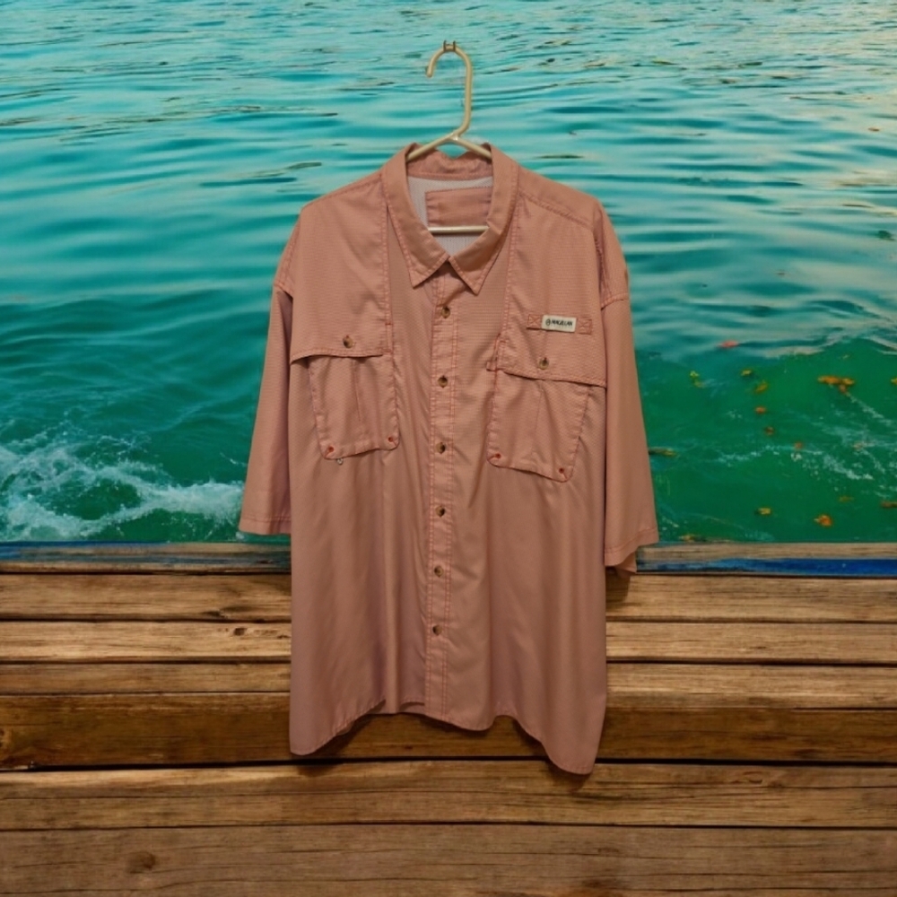 Magellan Fishing Shirt Red White Small Checked Pattern 2 Front Pockets 4X